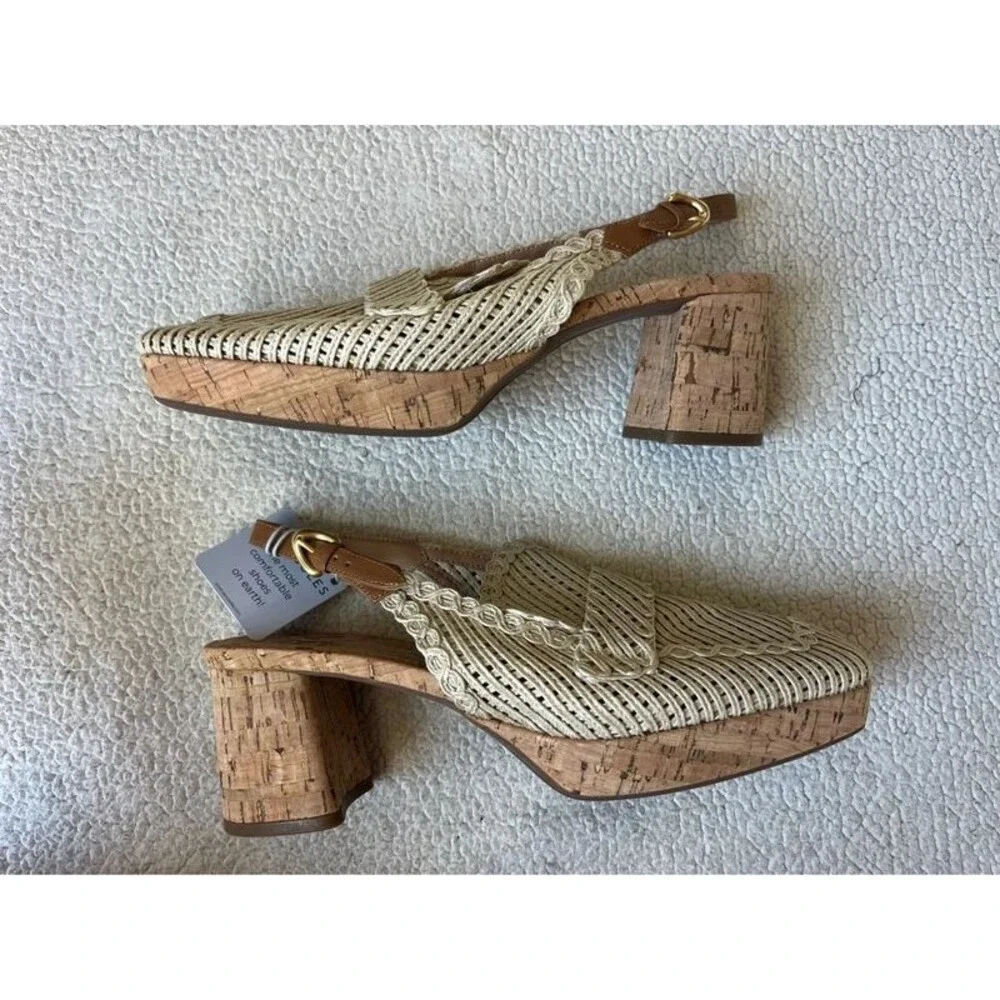 NWT Aerosoles Santina Platform Pumps Natural Raffia Fabric Womens 10